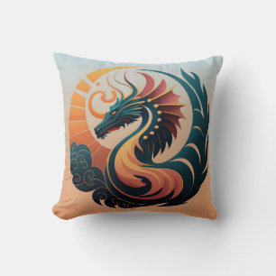 Mystic Radiance: Sunburst Dragon Emblem Throw Pillow