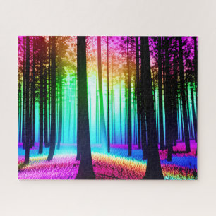 Mystic Rainbow Enchantment Among Silhouette Trees Jigsaw Puzzle
