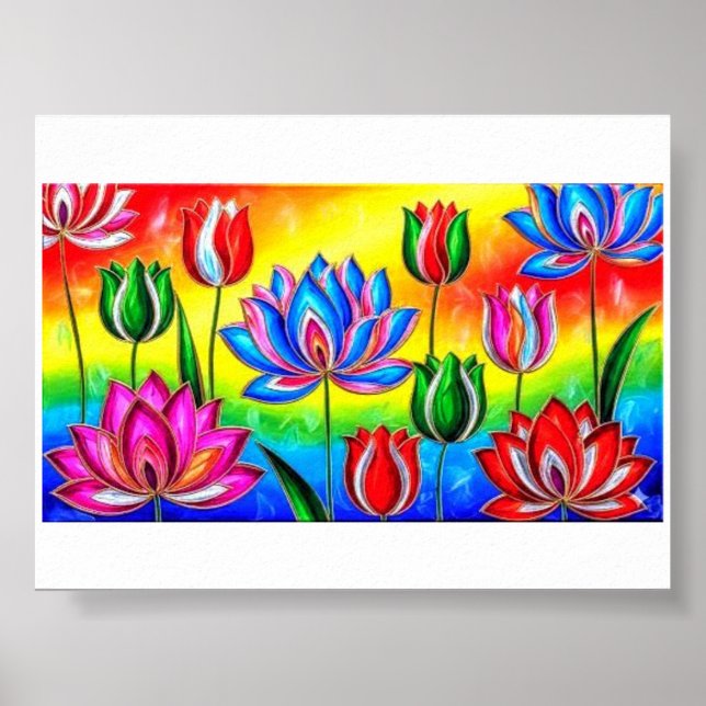 Mystic Rainbow Lotus Garden – Vibrant Spiritual  Poster (Front)