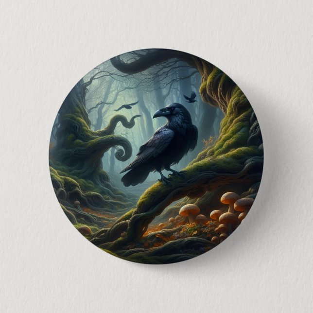 Mystic Raven Forest Hues Button (Front)