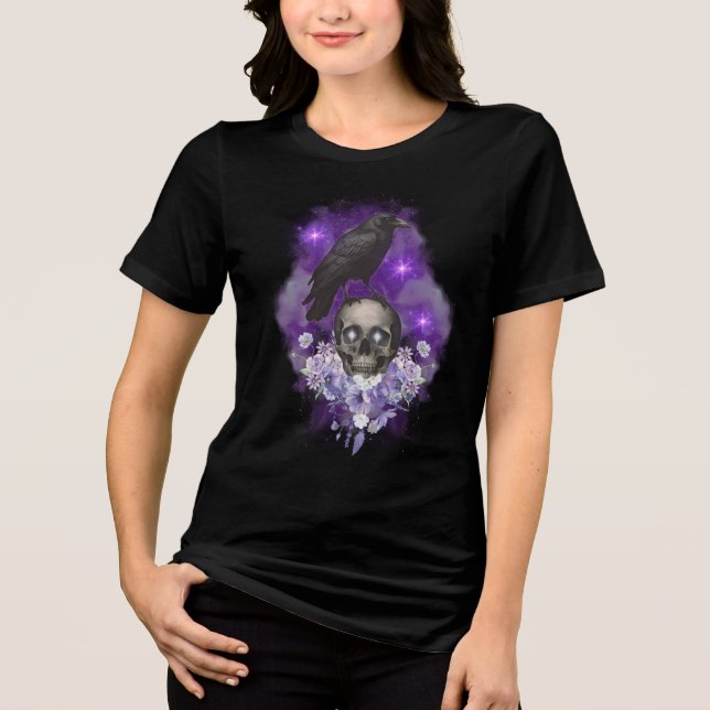 Mystic Raven & Skull – Gothic Celestial Elegance Tri-Blend Shirt (Front)