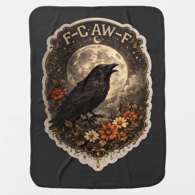 Mystic Raven Under Moon Dark Celestial Aesthetic Baby Blanket (Front)