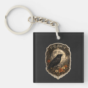 Mystic Raven Under Moon Dark Celestial Aesthetic Keychain