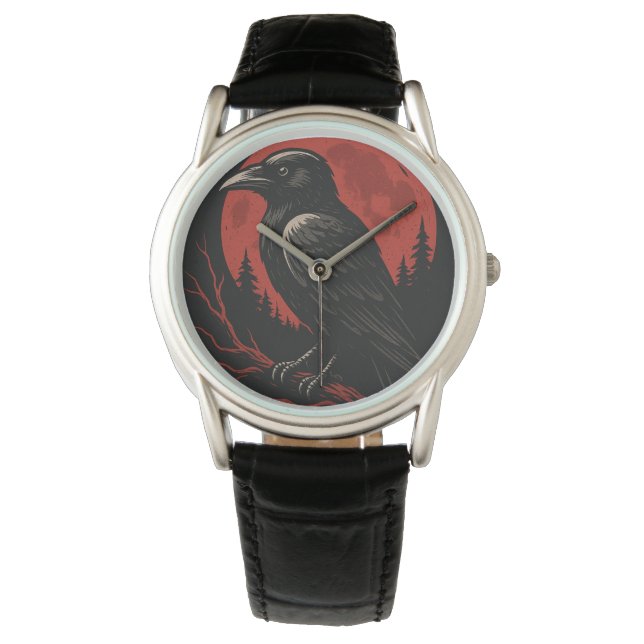 Mystic Raven Under the Blood Moon – Dark Fantasy  Watch (Front)