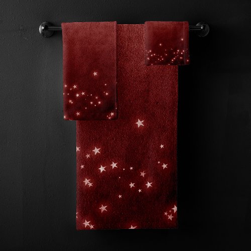 Mystic Red Stars  Rich Jewel Tone Crimson Henna Bath Towel Set