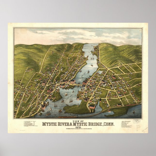 Mystic River Connecticut 1879 Panoramic Map Poster (Front)