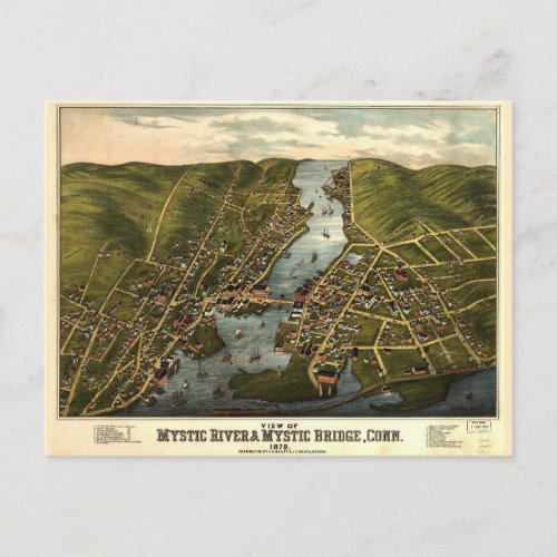 Mystic River  Mystic Bridge Connecticut 1879 Postcard