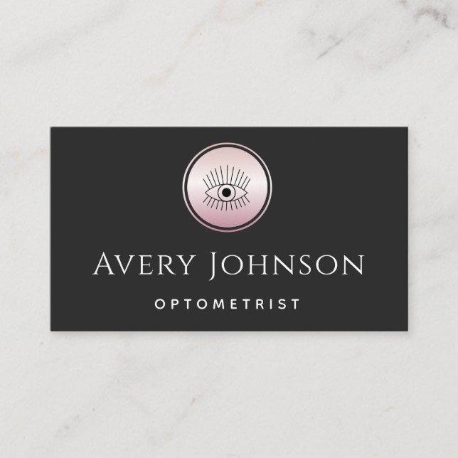 Mystic Rose Gold Eye Logo Optometric Chic Vision Business Card (Front)