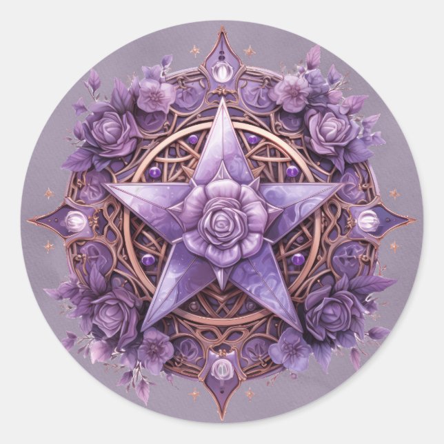 Mystic Rose Pentacle Sticker – Purple Witchy Seal (Front)