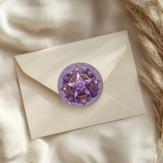 Mystic Rose Pentacle Sticker – Purple Witchy Seal (Mystic Rose Pentacle Sticker – Purple Witchy Seal on a neutral envelope)