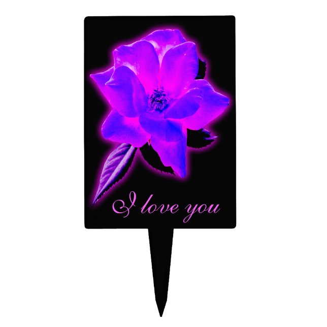 Mystic rose purple neon glow cake topper (Front)