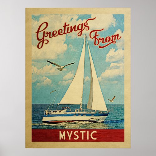 Mystic Sailboat Poster Vintage Travel Connecticut
