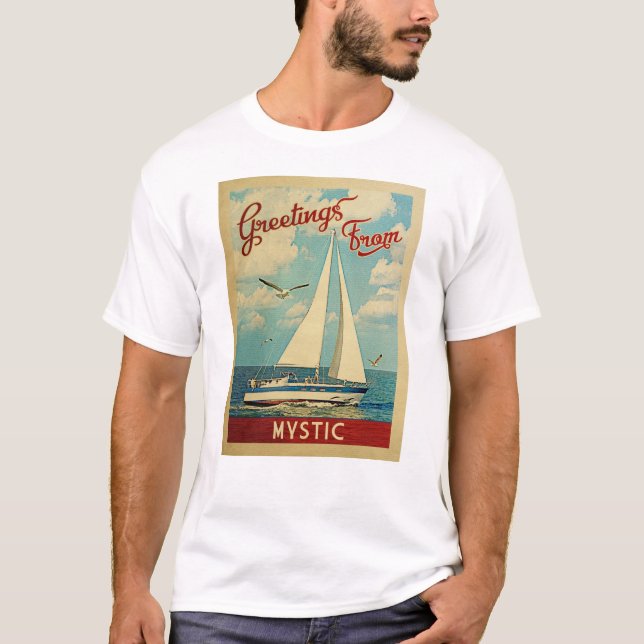 Mystic Sailboat Vintage Travel Connecticut T-Shirt (Front)
