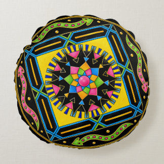 Mystic Serpent Mandala – Colorful GeomRunde Kissen Round Pillow