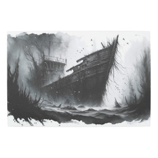 Mystic Shipwreck: Eerie Monochrome Watercolor Art