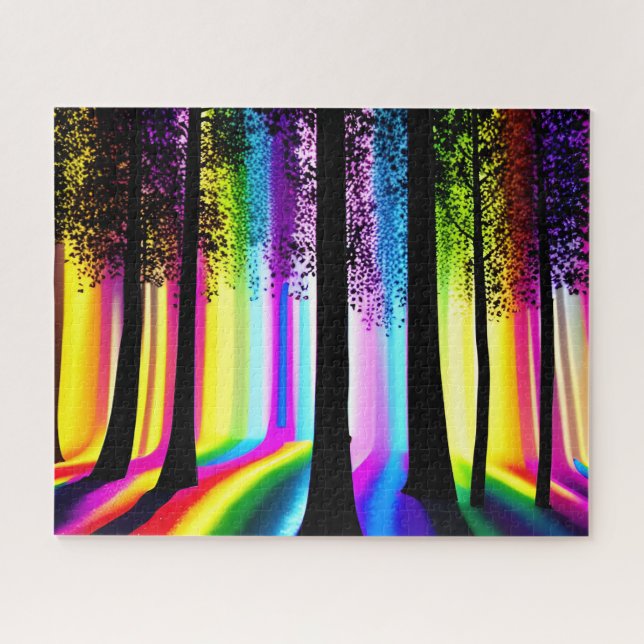 Mystic Silhouettes in Enchanted Rainbow Forest Jigsaw Puzzle (Horizontal)