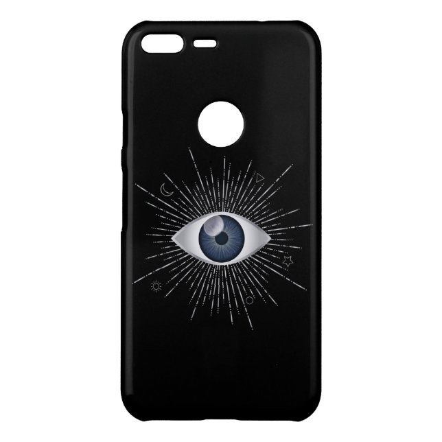 Mystic Silver & Blue Evil Eye Nazar Mati on Black Uncommon Google Pixel XL Case (Back)