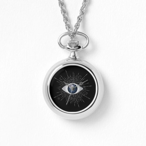 Mystic Silver  Blue Evil Eye Nazar Mati on Black Watch