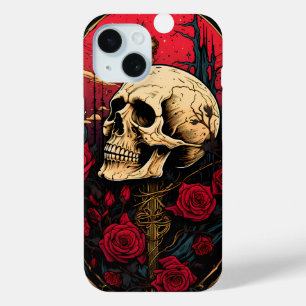 Mystic Skull Red Roses on Skeleton Dark Academia iPhone 15 Case