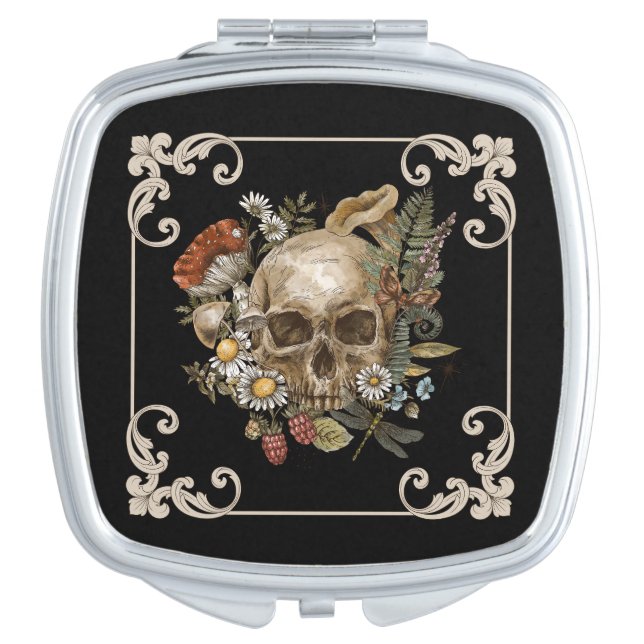 Mystic Skull Vintage Black Compact Mirror (Front)