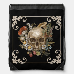 Mystic Skull Vintage Black Drawstring Bag
