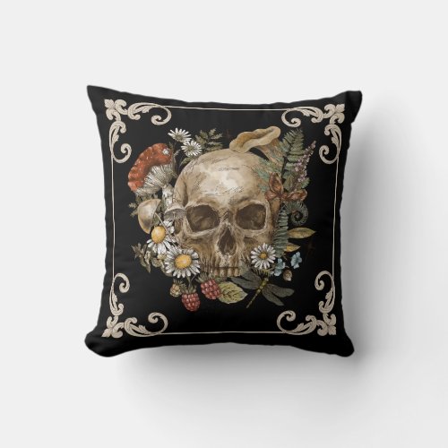 Mystic Skull Vintage Black Throw Pillow