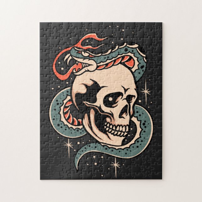 Mystic Snake Skull Illustration Gothic Cool Black  Jigsaw Puzzle (Vertical)