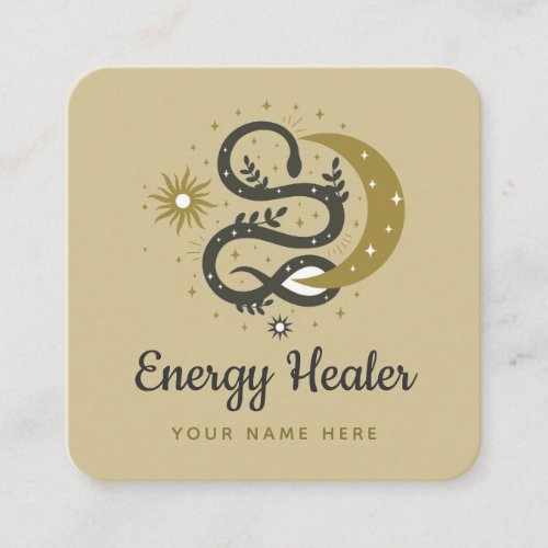 Mystic Snake Sun Moon Star Celestial Energy Healer Square Business Card
