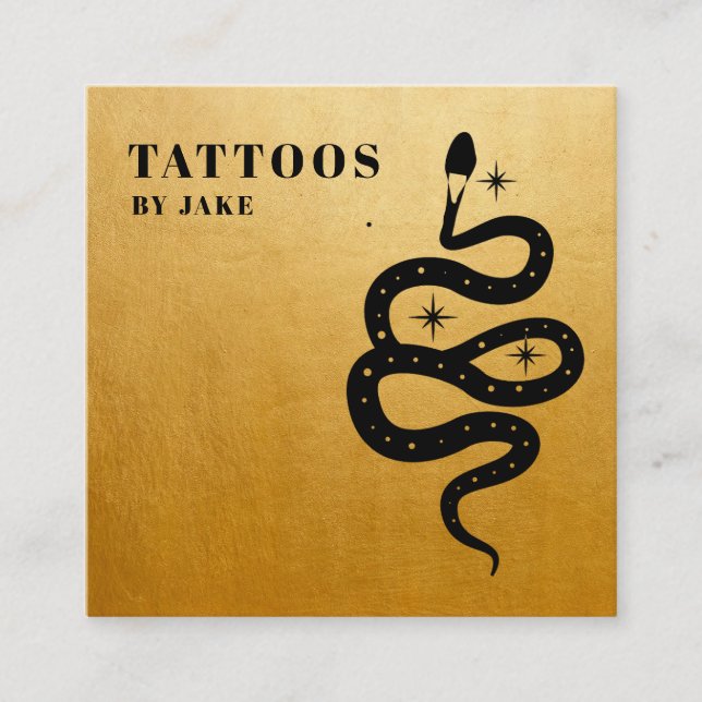 Mystic Snake Tattoo Artist Gold Square Business Card (Front)