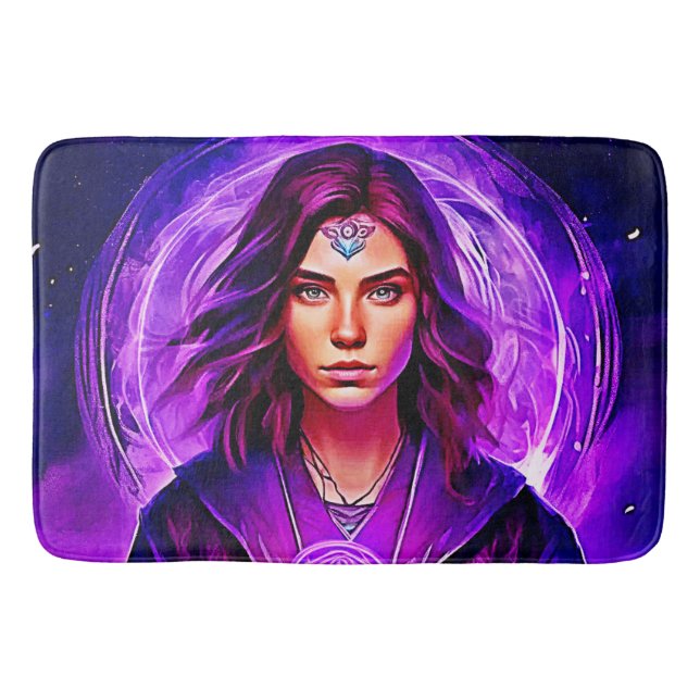 Mystic Sorceress with Glowing Aura Bath Mat (Front)