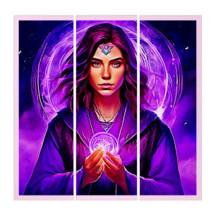 Mystic Sorceress with Glowing Aura Triptych
