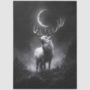 Mystic Stag Under Crescent Moon Decoupage Tissue Paper