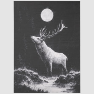 Mystic Stag Under Full Moon Decoupage Tissue Paper
