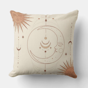 Mystic Sun and Moon Celestial Boho Throw Pillow