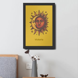 Mystic Sun and Moon Custom Name Framed Art