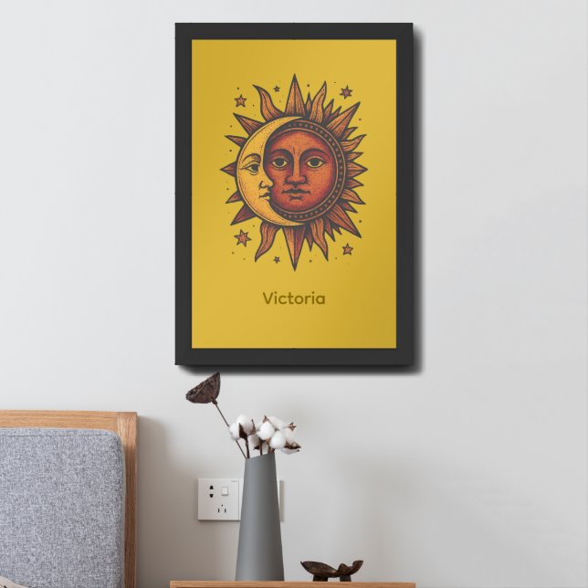 Mystic Sun and Moon Custom Name Framed Art (Bedside)