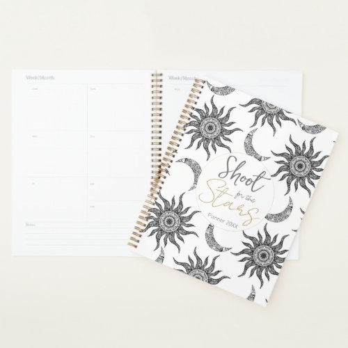 Mystic Sun Moon Black and White Planner