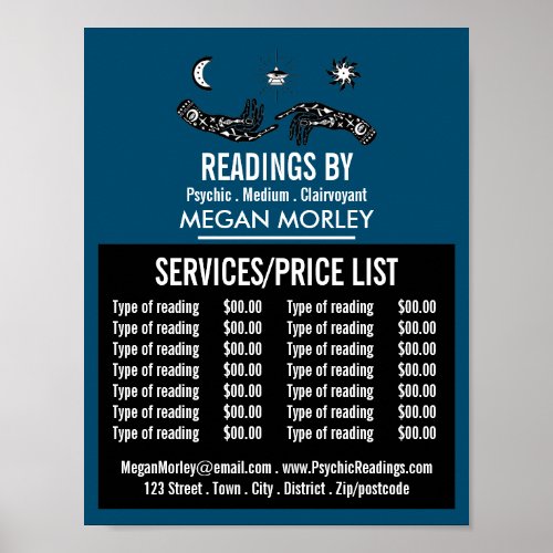 Mystic Symbols Psychic Reading Price List Poster