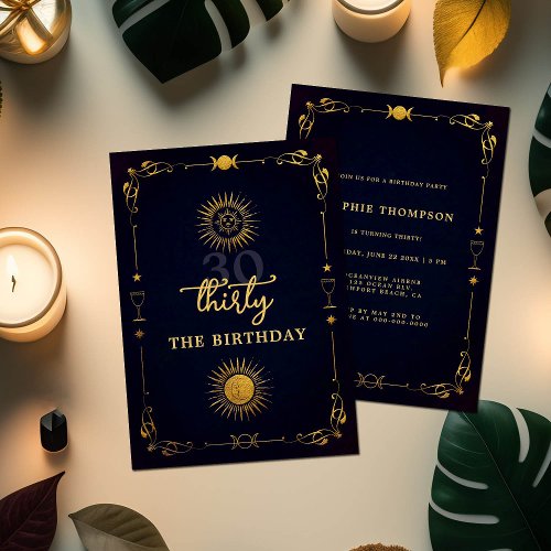 Mystic Tarot Fortune Navy Gold 30th Birthday Party Invitation