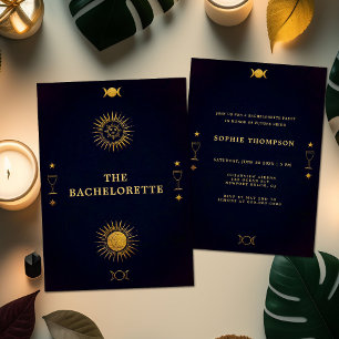 Mystic Tarot Fortune Navy Gold Bachelorette Party Invitation