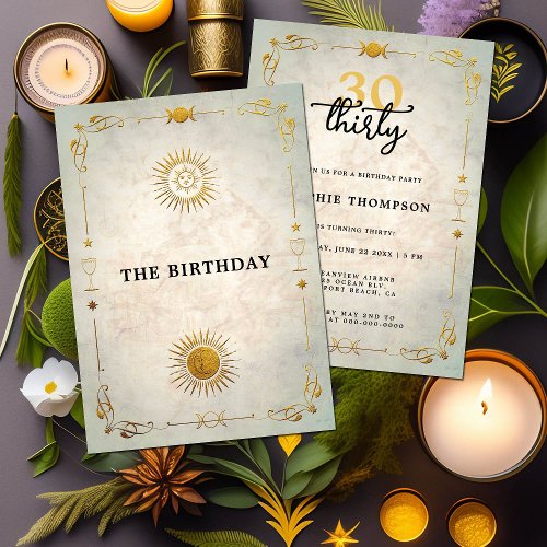 Mystic Tarot Fortune Old Gold 30th Birthday Party Invitation