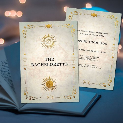 Mystic Tarot Fortune Old Gold Bachelorette Party Invitation