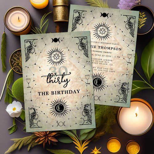 Mystic Tarot Fortune Peacock 30th Birthday Party Invitation