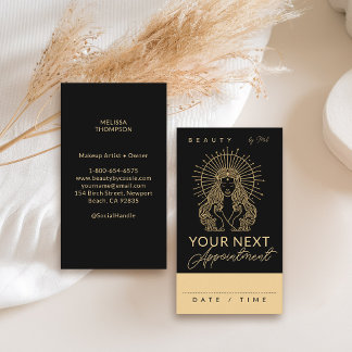 Mystic Tarot Makeup Hair Nails Monogram Gold Black Appointment Card