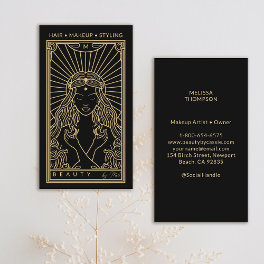 Mystic Tarot Makeup Hair Nails Monogram Gold Black Business Card