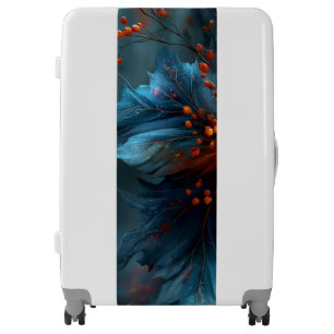Mystic Teal Floral & Orange Berries Art Luggage