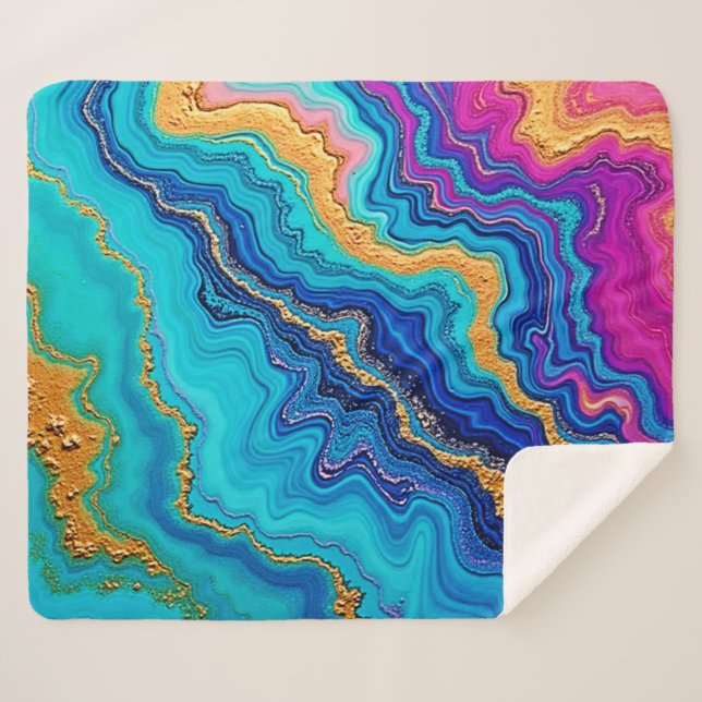 Mystic Teal & Gold Energy Sherpa Blanket (Front (Horizontal))