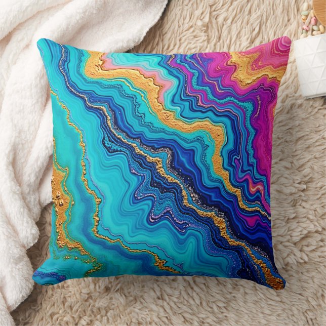 Mystic Teal & Gold Energy Throw Pillow (Blanket)