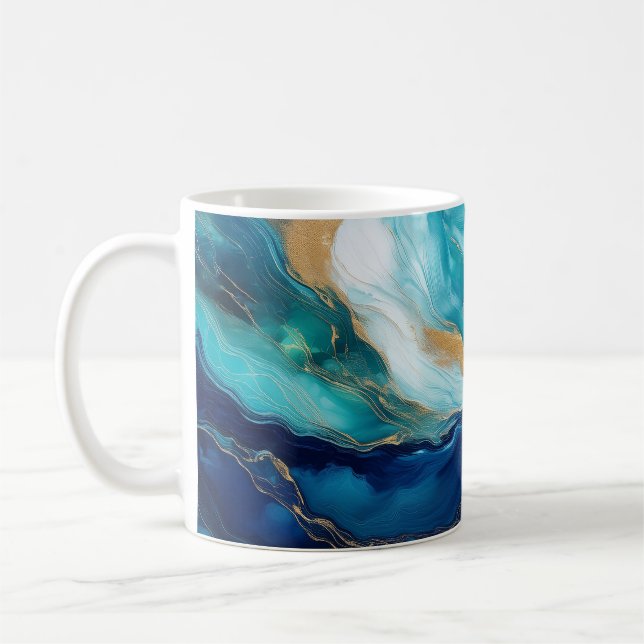 Mystic Tides: The Art of Cobalt and Teal Coffee Mug (Left)