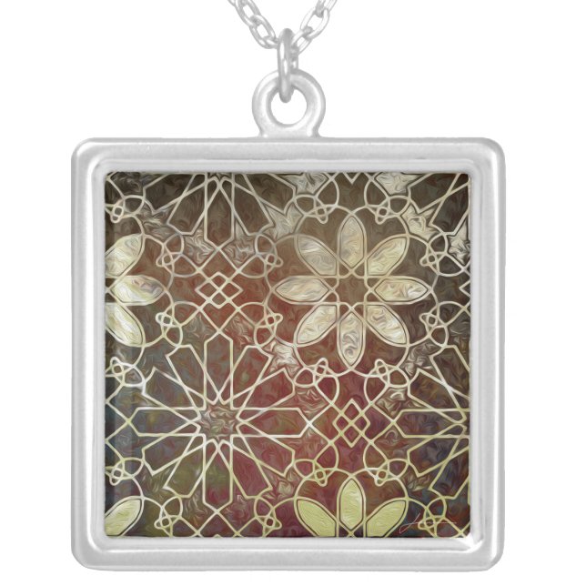 Mystic Tiles II Silver Plated Necklace (Front)